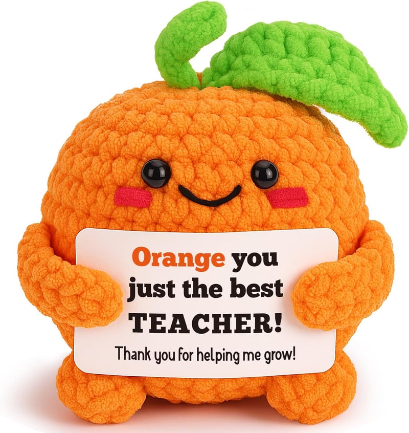 FEFAMM Mini Teacher Gifts for Women, Thanksgiving Christmas Birthday Gifts for Best Teachers Cute Handmade Crochet Orange for Teachers Mentors Tutors Retirement Appreciation Thank You for Helping Me Grow - Image 1